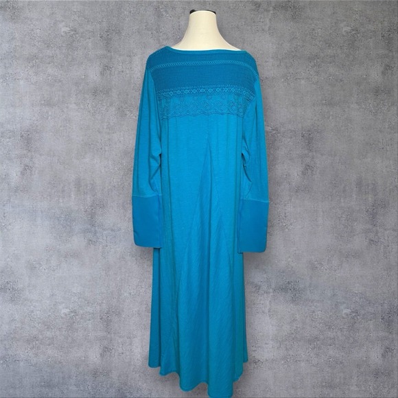 Soft Surroundings Anslie Maxi Dress Womens 1X Blue Embroidered Floral Boho Plus - Picture 4 of 10